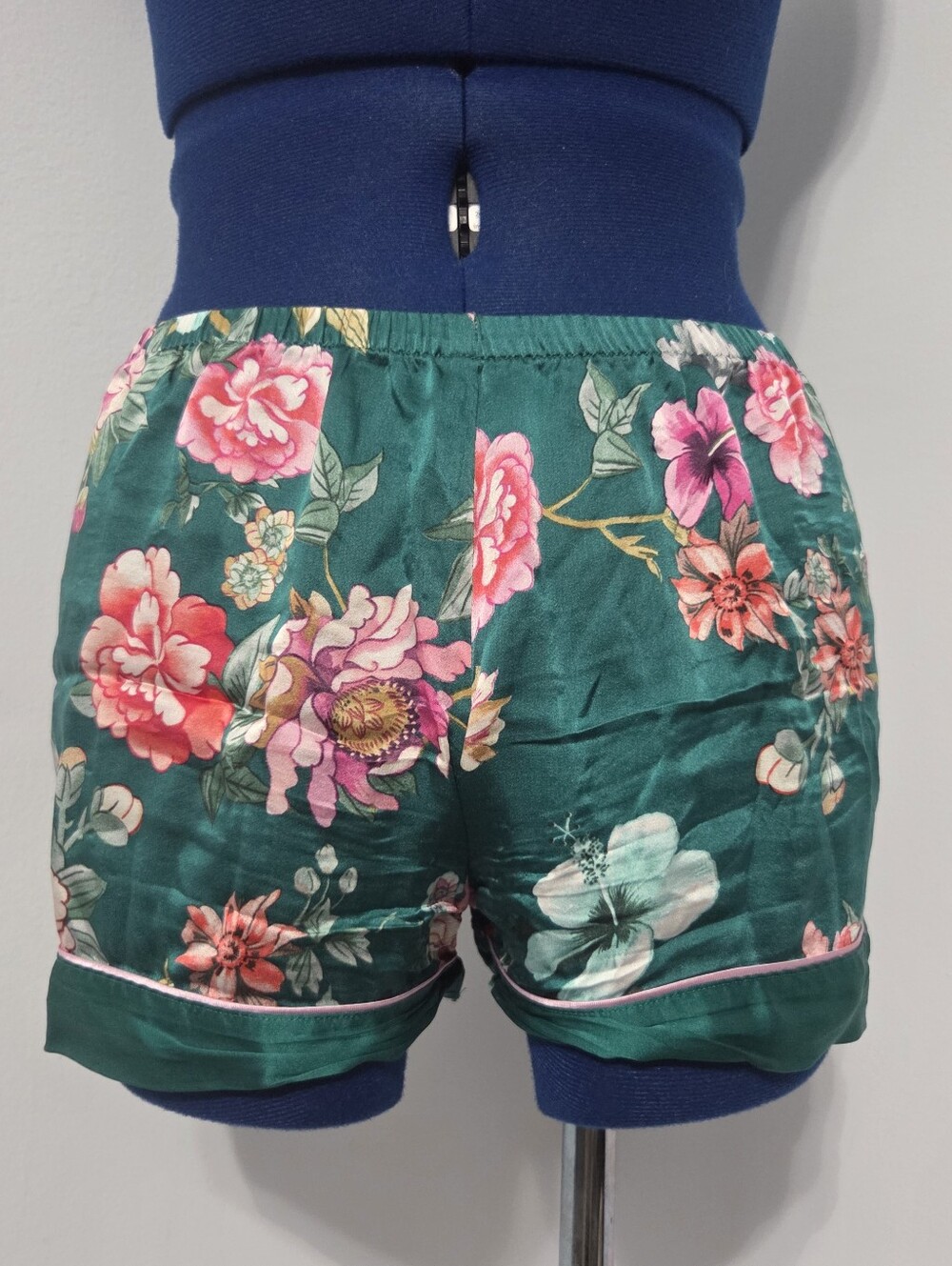 Green Floral Silk Sleep Shorts Size S